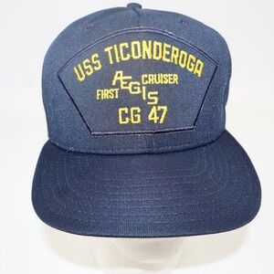 Vintage USS Ticonderoga CG 47 Aegis Cruiser Hat Navy Blue AJD Snapback Cap USA
